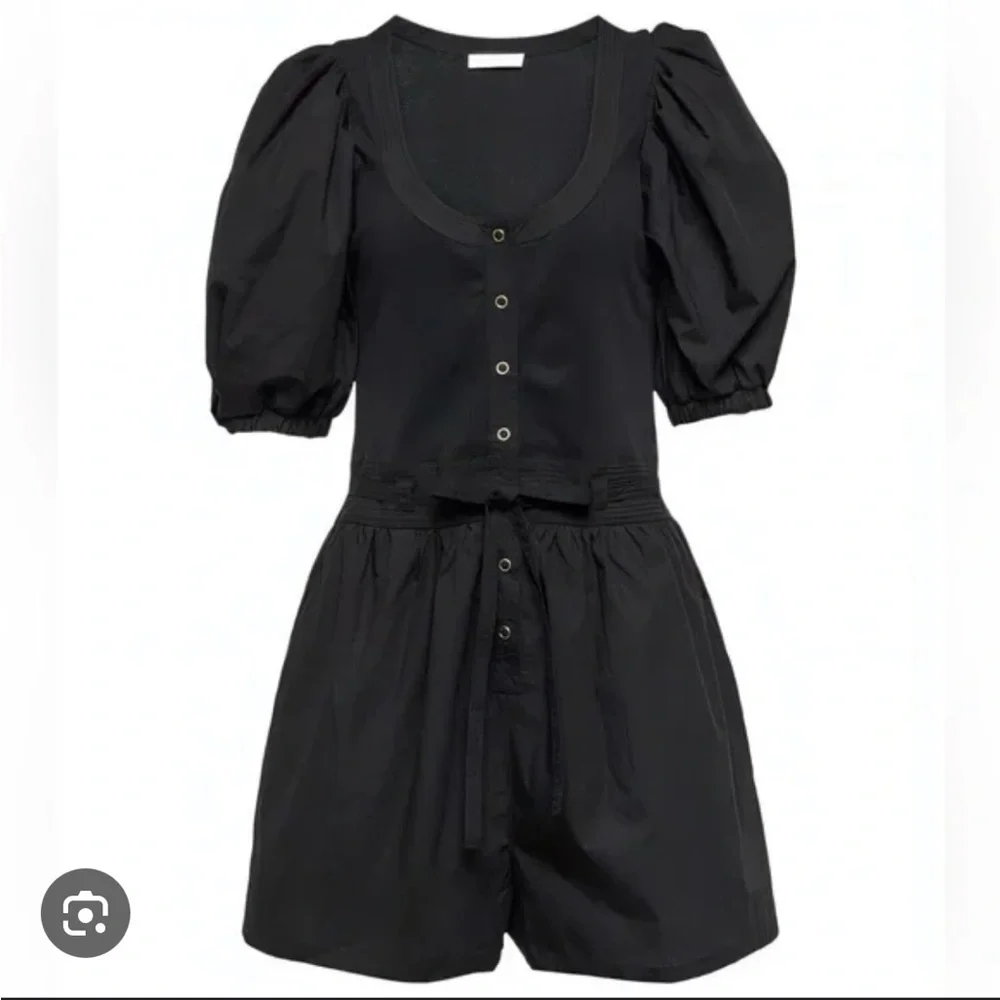 MABLE puff sleeve black romper, tie waist, Georgina, Small - Picture 2 of 9